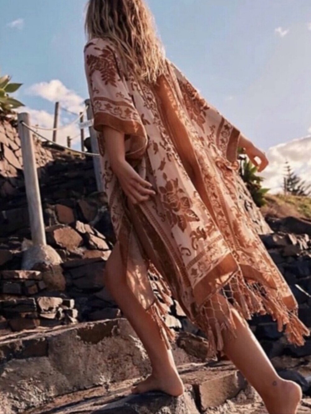 Free People Nightbird Burnout Brown Kimono One Size